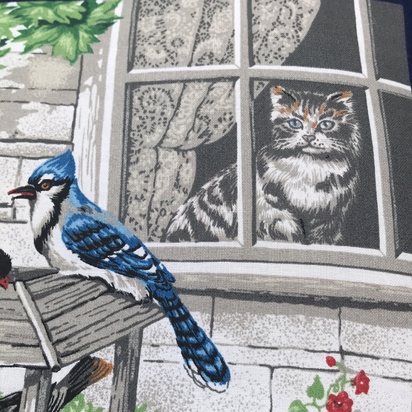Cat watching bird feeder scene pillow - Picture 2 of 5